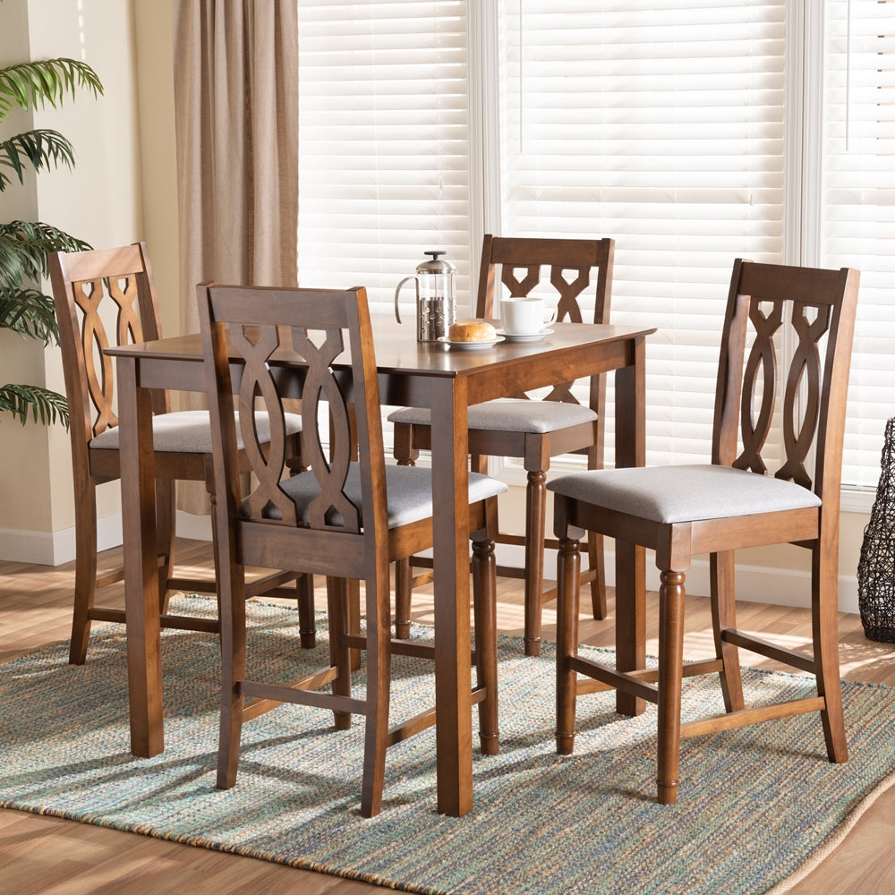 Baxton Studio Darcie Modern And Contemporary Grey Fabric Upholstered And Walnut Brown Finished Wood 5-Piece Pub Set