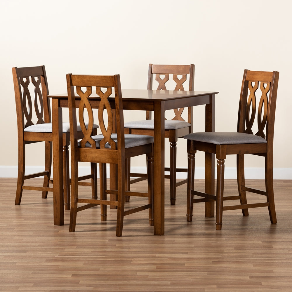 Baxton Studio Darcie Modern And Contemporary Grey Fabric Upholstered And Walnut Brown Finished Wood 5-Piece Pub Set