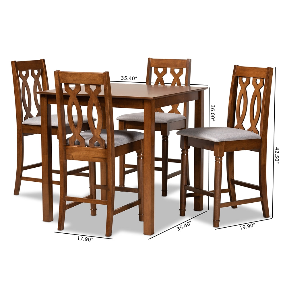 Baxton Studio Darcie Modern And Contemporary Grey Fabric Upholstered And Walnut Brown Finished Wood 5-Piece Pub Set