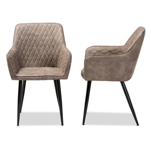 Baxton Studio Belen Modern And Contemporary Grey And Brown Imitation Leather Upholstered 2-Piece Metal Dining Chair Set