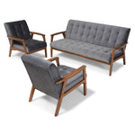 Load image into Gallery viewer, Baxton Studio Asta Mid-Century Modern Grey Velvet Fabric Upholstered Walnut Finished Wood 3-Piece Living Room Set
