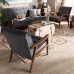 Load image into Gallery viewer, Baxton Studio Asta Mid-Century Modern Grey Velvet Fabric Upholstered Walnut Finished Wood 3-Piece Living Room Set
