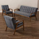 Load image into Gallery viewer, Baxton Studio Asta Mid-Century Modern Grey Velvet Fabric Upholstered Walnut Finished Wood 3-Piece Living Room Set
