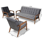 Load image into Gallery viewer, Baxton Studio Asta Mid-Century Modern Grey Velvet Fabric Upholstered Walnut Finished Wood 3-Piece Living Room Set
