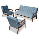 Load image into Gallery viewer, Baxton Studio Asta Mid-Century Modern Light Blue Velvet Fabric Upholstered Walnut Finished Wood 3-Piece Living Room Set
