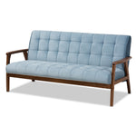 Load image into Gallery viewer, Baxton Studio Asta Mid-Century Modern Light Blue Velvet Fabric Upholstered Walnut Finished Wood 3-Piece Living Room Set
