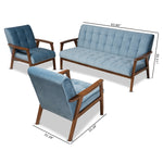 Load image into Gallery viewer, Baxton Studio Asta Mid-Century Modern Light Blue Velvet Fabric Upholstered Walnut Finished Wood 3-Piece Living Room Set
