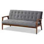 Load image into Gallery viewer, Baxton Studio Asta Mid-Century Modern Grey Velvet Fabric Upholstered Walnut Finished Wood Sofa
