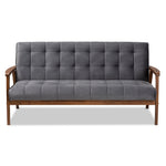 Load image into Gallery viewer, Baxton Studio Asta Mid-Century Modern Grey Velvet Fabric Upholstered Walnut Finished Wood Sofa
