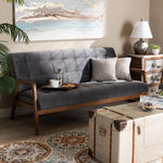 Load image into Gallery viewer, Baxton Studio Asta Mid-Century Modern Grey Velvet Fabric Upholstered Walnut Finished Wood Sofa
