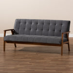 Load image into Gallery viewer, Baxton Studio Asta Mid-Century Modern Grey Velvet Fabric Upholstered Walnut Finished Wood Sofa
