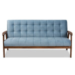 Load image into Gallery viewer, Baxton Studio Asta Mid-Century Modern Light Blue Velvet Fabric Upholstered Walnut Finished Wood Sofa
