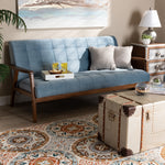 Load image into Gallery viewer, Baxton Studio Asta Mid-Century Modern Light Blue Velvet Fabric Upholstered Walnut Finished Wood Sofa
