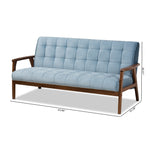 Load image into Gallery viewer, Baxton Studio Asta Mid-Century Modern Light Blue Velvet Fabric Upholstered Walnut Finished Wood Sofa
