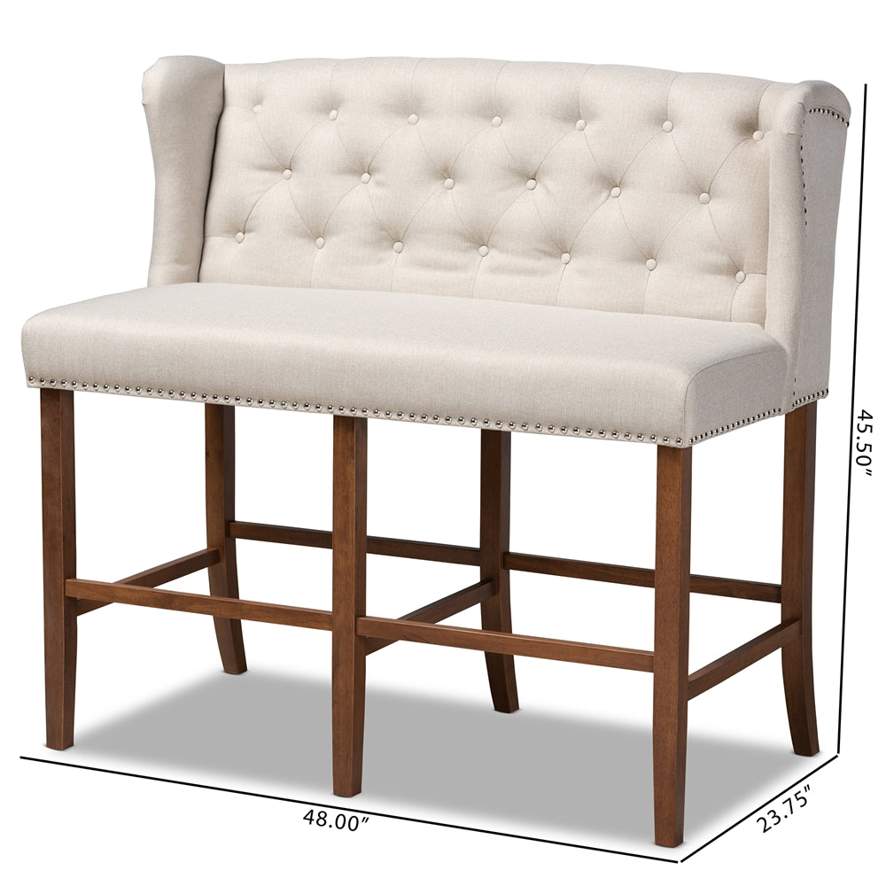 Baxton Studio Alira Modern And Contemporary Beige Fabric Upholstered Walnut Finished Wood Button Tufted Bar Stool Bench