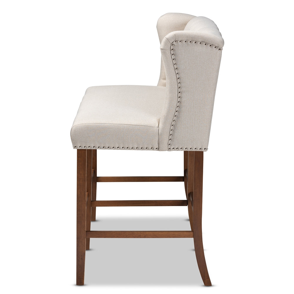 Baxton Studio Alira Modern And Contemporary Beige Fabric Upholstered Walnut Finished Wood Button Tufted Bar Stool Bench