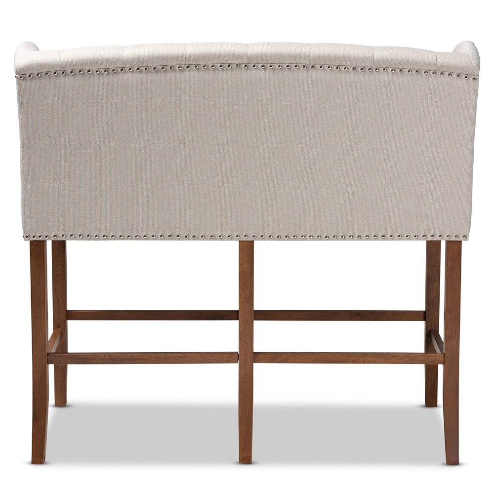 Baxton Studio Alira Modern And Contemporary Beige Fabric Upholstered Walnut Finished Wood Button Tufted Bar Stool Bench