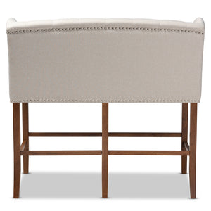 Baxton Studio Alira Modern And Contemporary Beige Fabric Upholstered Walnut Finished Wood Button Tufted Bar Stool Bench