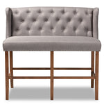 Load image into Gallery viewer, Baxton Studio Alira Modern And Contemporary Grey Fabric Upholstered Walnut Finished Wood Button Tufted Bar Stool Bench
