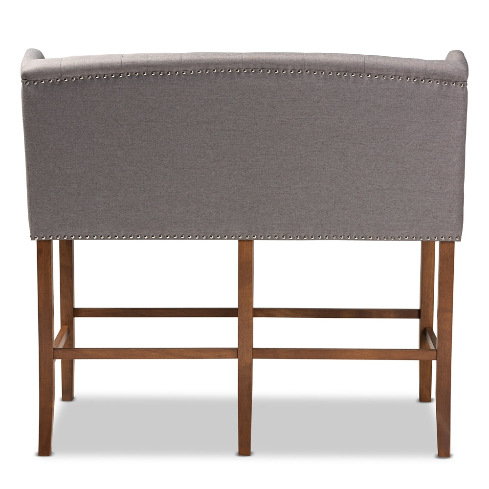 Baxton Studio Alira Modern And Contemporary Grey Fabric Upholstered Walnut Finished Wood Button Tufted Bar Stool Bench