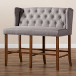 Load image into Gallery viewer, Baxton Studio Alira Modern And Contemporary Grey Fabric Upholstered Walnut Finished Wood Button Tufted Bar Stool Bench
