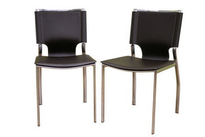 BAXTON STUDIO DARK BROWN LEATHER DINING CHAIR WITH CHROME FRAME SET OF TWO