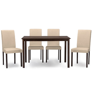 BAXTON STUDIO ANDREW CONTEMPORARY ESPRESSO WOOD BEIGE FABRIC 5 PC DINING SET