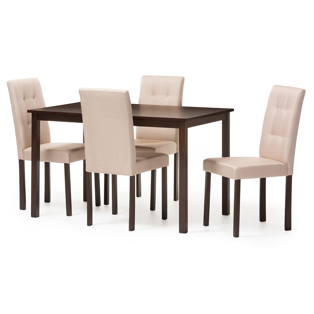 BAXTON STUDIO ANDREW MODERN AND CONTEMPORARY 5-PIECE BEIGE FABRIC UPHOLSTERED GRID-TUFTING DINING SET