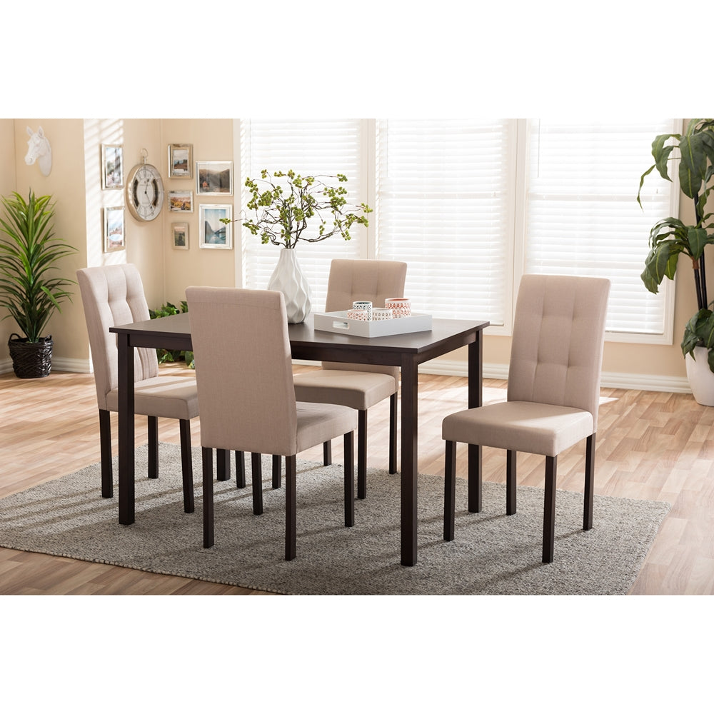 Baxton Studio Andrew Modern And Contemporary 5-Piece Beige Fabric Upholstered Grid-Tufting Dining Set