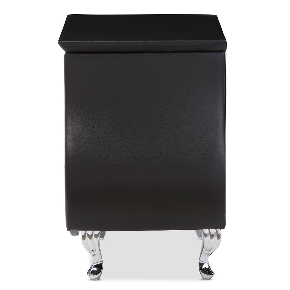 Baxton Studio Erin Modern And Contemporary Black Faux Leather Upholstered Nightstand