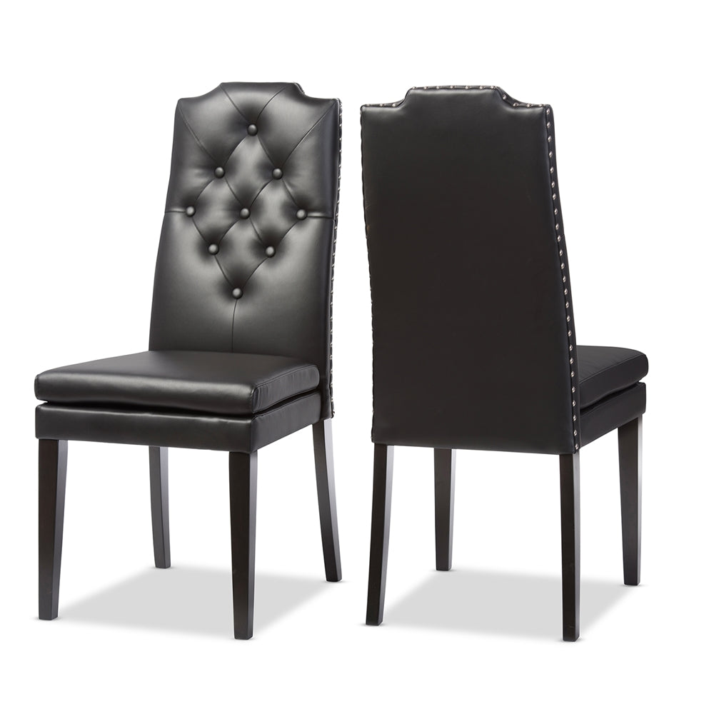 Baxton Studio Dylin Modern And Contemporary Black Faux Leather Button-Tufted Nail Heads Trim Dining Chair