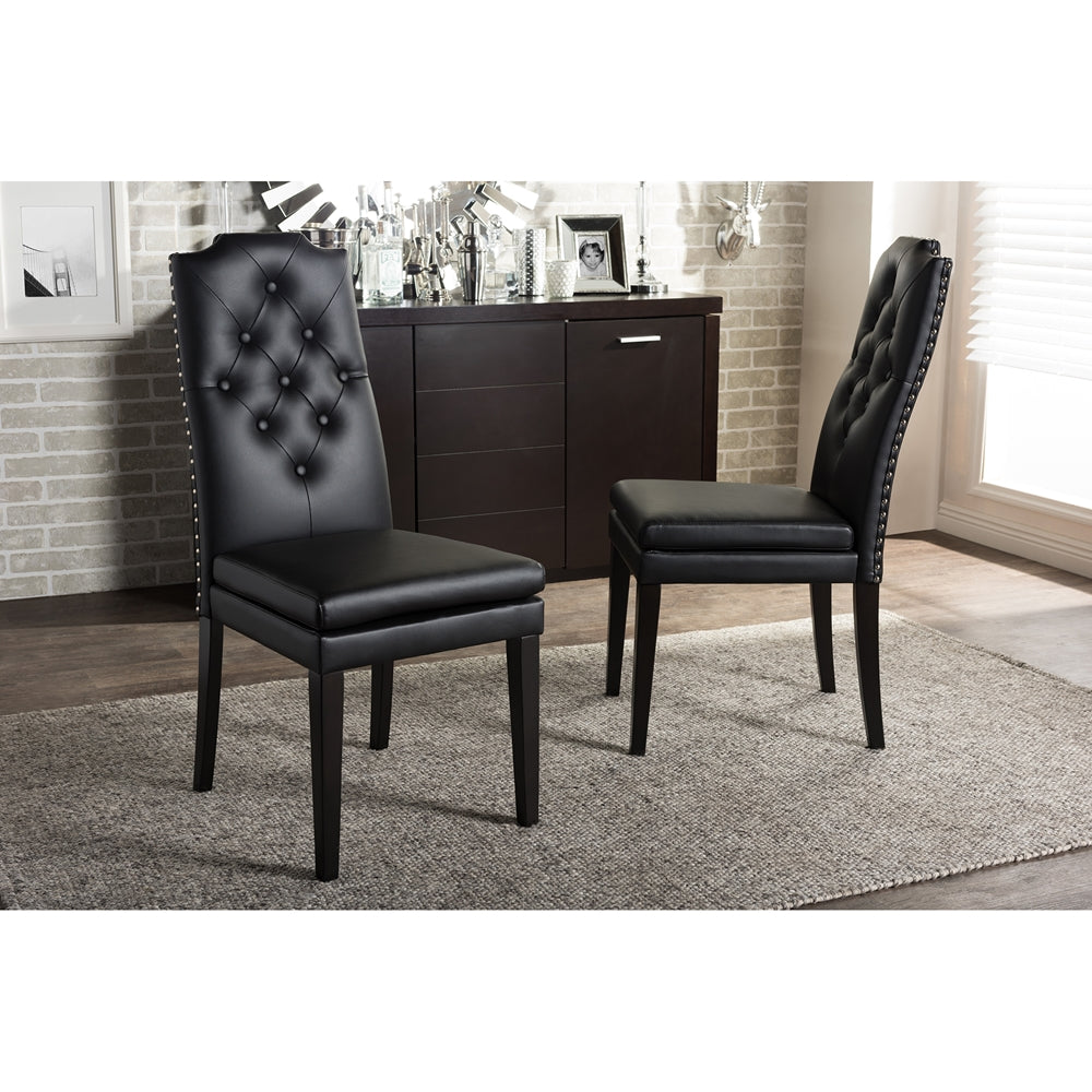 Baxton Studio Dylin Modern And Contemporary Black Faux Leather Button-Tufted Nail Heads Trim Dining Chair