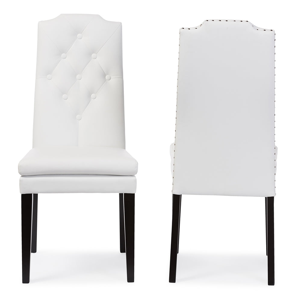 Baxton Studio Dylin Modern And Contemporary White Faux Leather Button-Tufted Nail Heads Trim Dining Chair