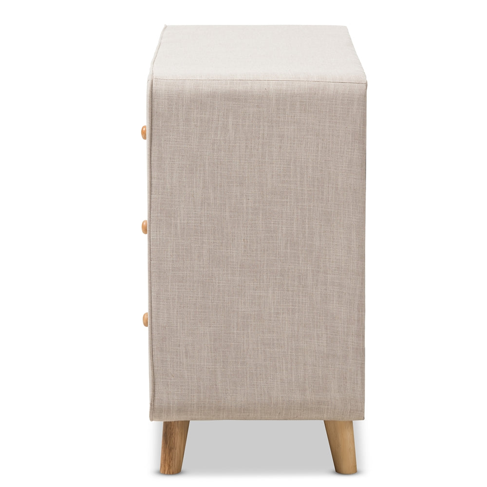 Baxton Studio Jonesy Mid-Century Beige Linen Upholstered 6-Drawer Dresser