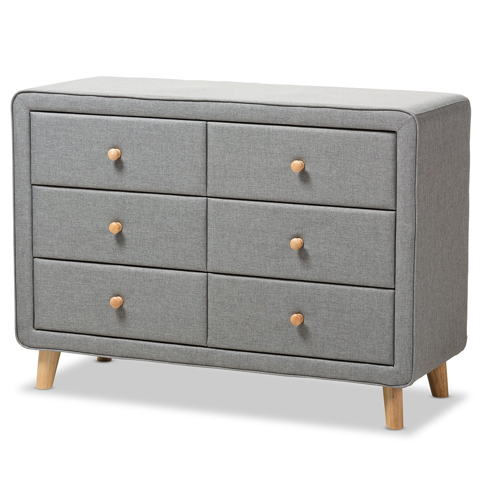 Baxton Studio Jonesy Mid-Century Fabric Upholstered 6-Drawer Dresser