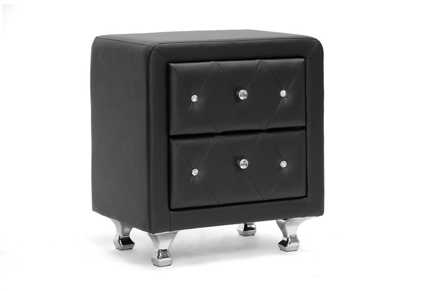 BAXTON STUDIO STELLA CRYSTAL TUFTED BLACK UPHOLSTERED MODERN NIGHTSTAND