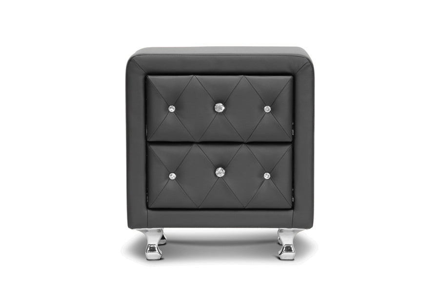 Baxton Studio Stella Crystal Tufted Black Upholstered Modern Nightstand