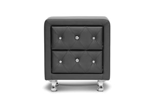 Baxton Studio Stella Crystal Tufted Black Upholstered Modern Nightstand