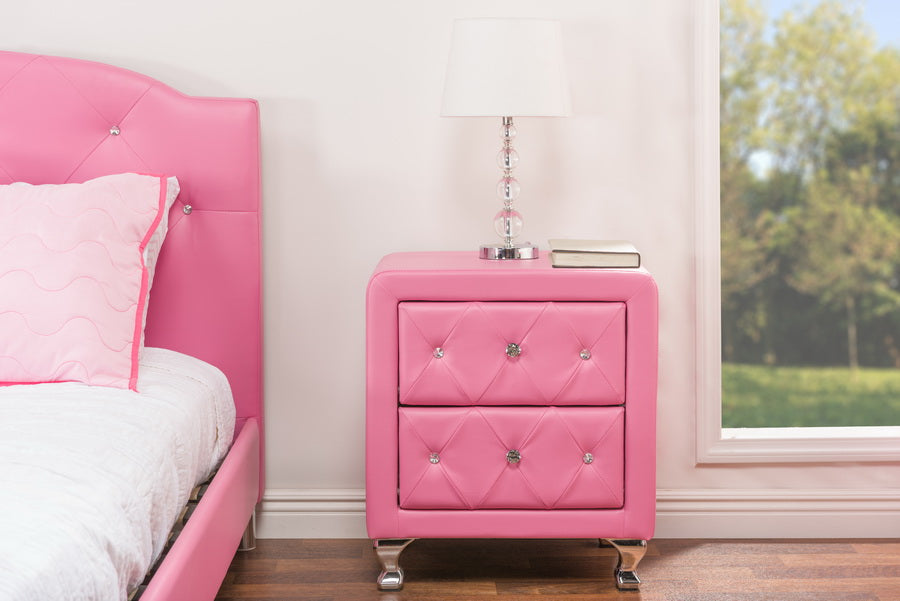 Baxton Studio Stella Crystal Tufted Pink Leather Modern Nightstand