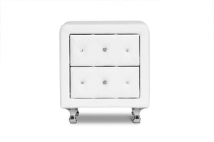 Baxton Studio Stella Crystal Tufted White Upholstered Modern Nightstand