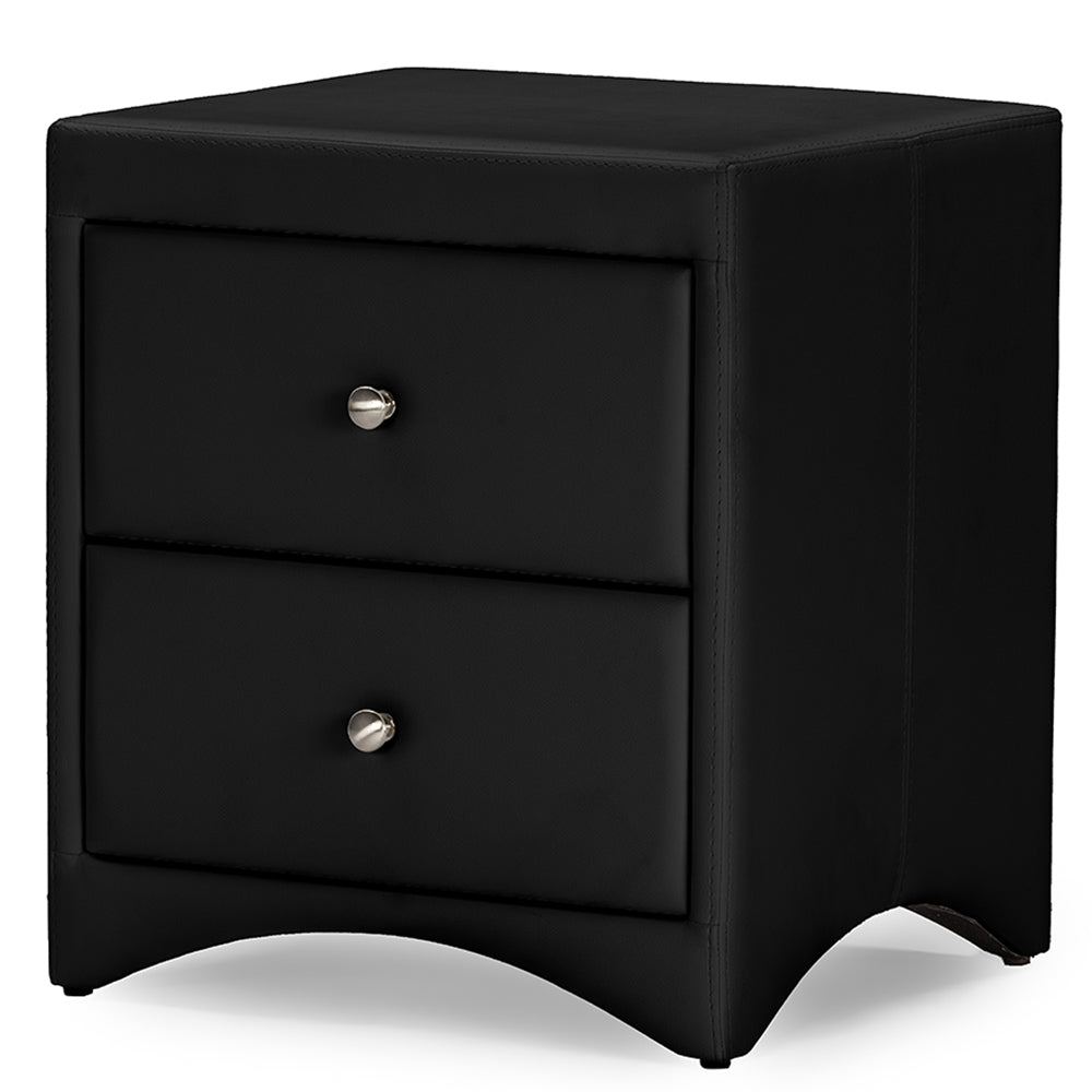 BAXTON STUDIO DORIAN BLACK FAUX LEATHER UPHOLSTERED MODERN NIGHTSTAND