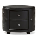 Load image into Gallery viewer, Baxton Studio Davina Hollywood Glamour Style Oval 2-Drawer Black Faux Leather Upholstered Nightstand
