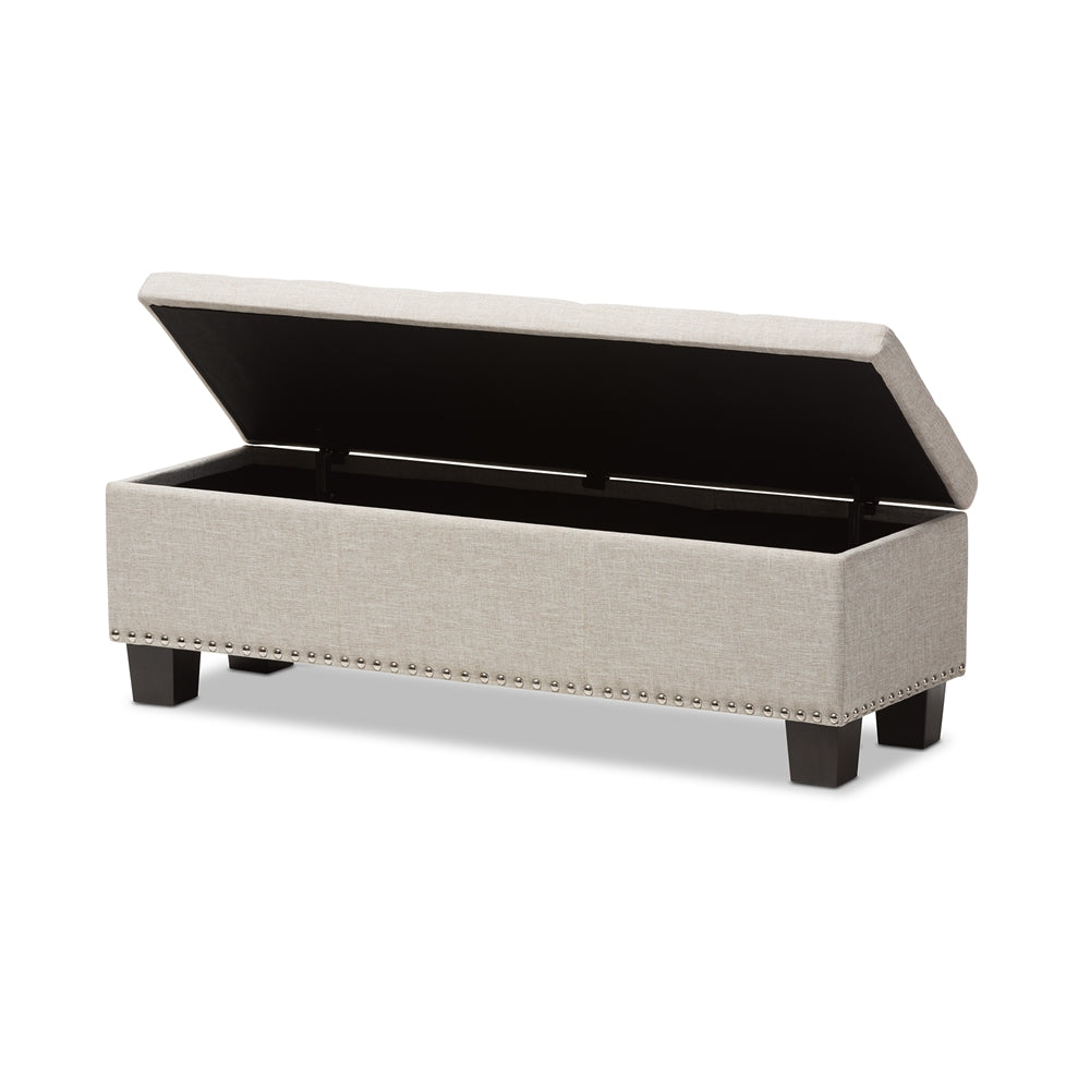 Baxton Studio Hannah Modern and Contemporary Fabric Upholstered Button-Tufting Storage Ottoman Bench