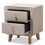 Load image into Gallery viewer, Baxton Studio Jonesy Mid-Century Beige Linen Upholstered 2-Drawer Nightstand
