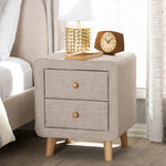 Load image into Gallery viewer, Baxton Studio Jonesy Mid-Century Beige Linen Upholstered 2-Drawer Nightstand
