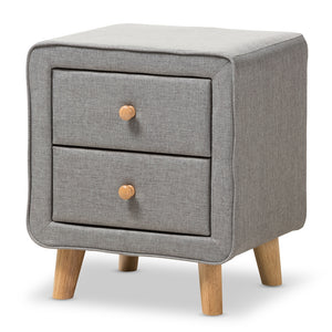 Baxton Studio Jonesy Mid-Century Grey Fabric Upholstered 2-Drawer Nightstand