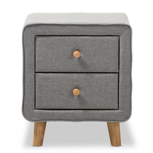 Baxton Studio Jonesy Mid-Century Grey Fabric Upholstered 2-Drawer Nightstand