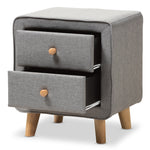 Load image into Gallery viewer, Baxton Studio Jonesy Mid-Century Grey Fabric Upholstered 2-Drawer Nightstand
