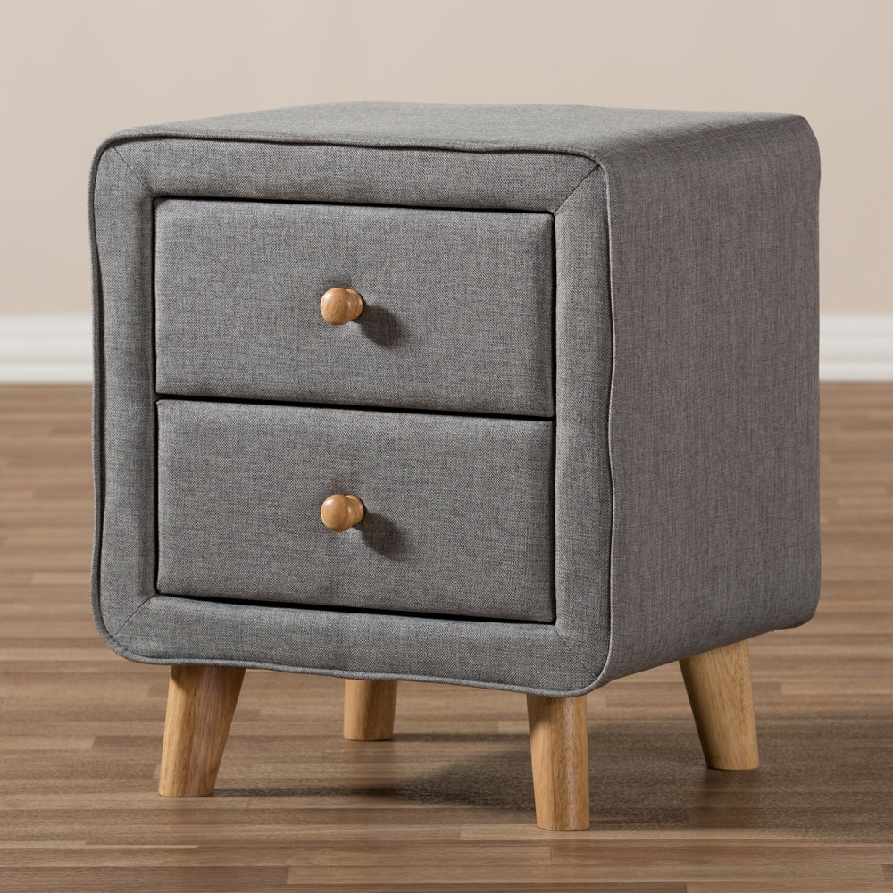 Baxton Studio Jonesy Mid-Century Grey Fabric Upholstered 2-Drawer Nightstand