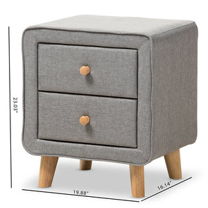 Baxton Studio Jonesy Mid-Century Grey Fabric Upholstered 2-Drawer Nightstand